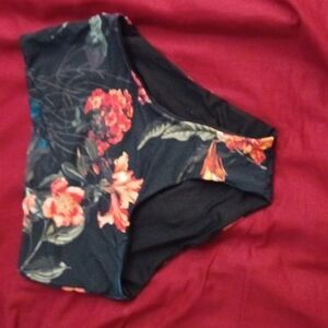 𝅺tini bikini swimwear black and pink floral bikini bottoms size xs